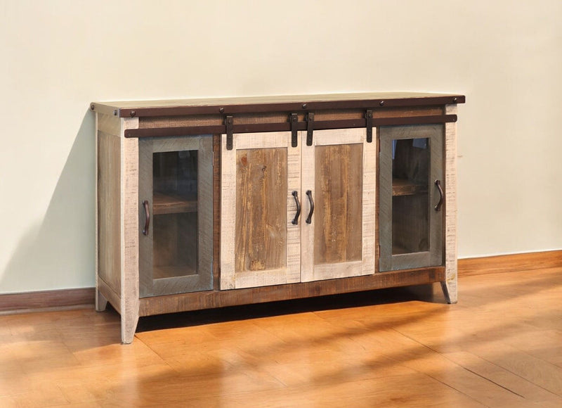 Cabinet, Enclosed Storage Distressed TV Stand - Brown