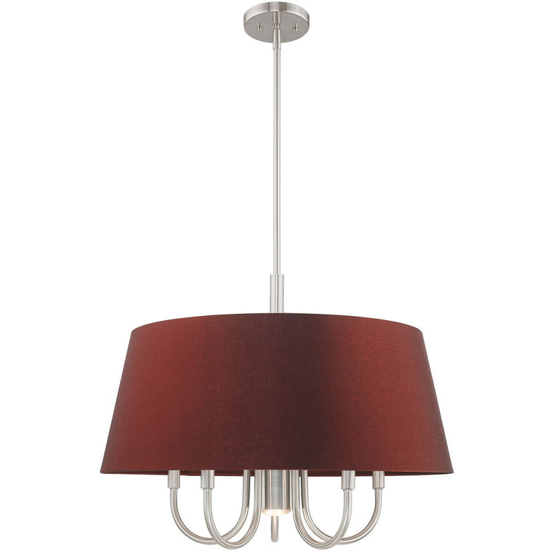 22" Six Light Dimmable Chandelier With Shades - Nickel