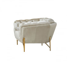 Load image into Gallery viewer, Velvet Tufted Arm Chair - Beige And Gold
