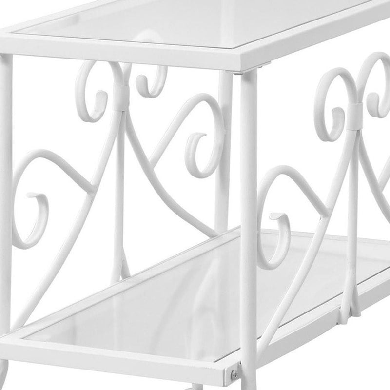22" Metal And Tempe Glass End Table With Shelf - White And Clear