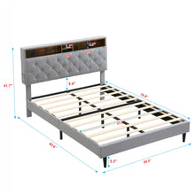 Load image into Gallery viewer, Modern Upholstered Platform Bed Frame With Button Tufted Headboard And USB Ports
