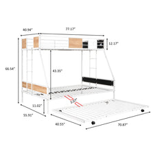 Load image into Gallery viewer, Metal Twin over Full Bunk Bed with Trundle/ Heavy-duty Sturdy Metal/ Noise Reduced/ Safety Guardrail/ Wooden Decoration/ Convenient Trundle / Bunk Bed for Three/ CPC Certified/ No Box Spring Needed
