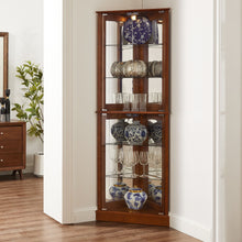 Load image into Gallery viewer, Corner Curio Dispaly Cabinet With Lights, Adjustable Tempered Glass Shelves, Mirrored Back (E26 Light Bulb Not Included)
