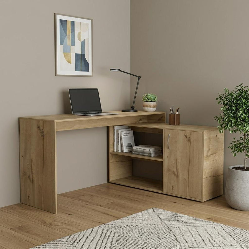 L Shape Pedestal Computer Desk - Oak