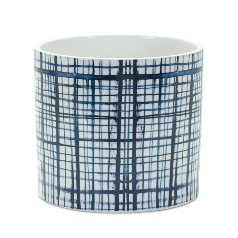 Lattice Round Pot Planters (Set of 2) - White / Blue