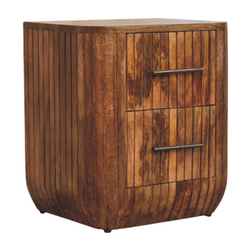 Solid Wood Ribbed Texture Two Drawer Nightstand (738182) - Brown