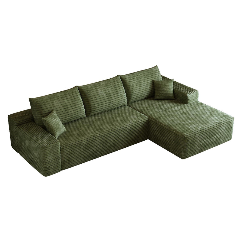 Corduroy Modular L Shaped Sofa And Chaise Sectional (762642) - Green