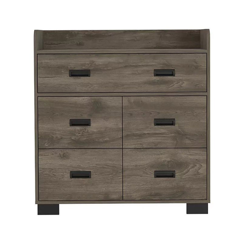 Wood Five Drawer Double Dresser - Dark Brown
