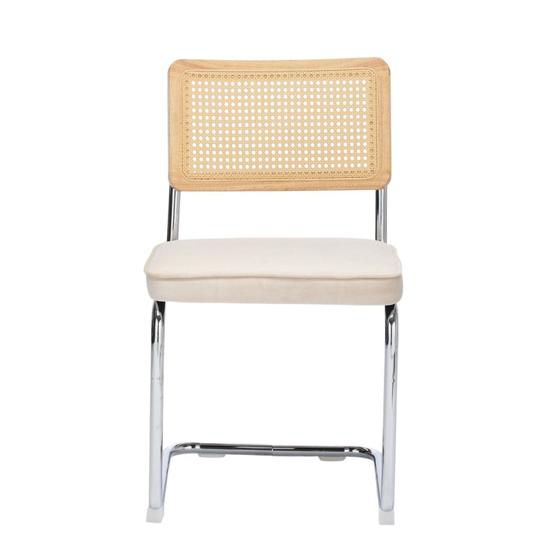 Tufted Stainless Steel Partially Open Back Dining Side Chairs (Set of 2) - Beige / Silver
