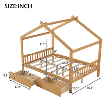 Load image into Gallery viewer, House Style Platform Bed With Headboard, Footboard, 2 Drawers, And Roof Design
