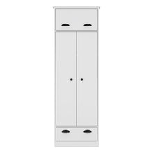 Load image into Gallery viewer, Dresser Closet With Upper Storage Covered With 1 Door, 2 Central Shelves, 1 Tube For Hanging Clothes Covered By 2 Doors, 1 Drawer At The Bottom - White
