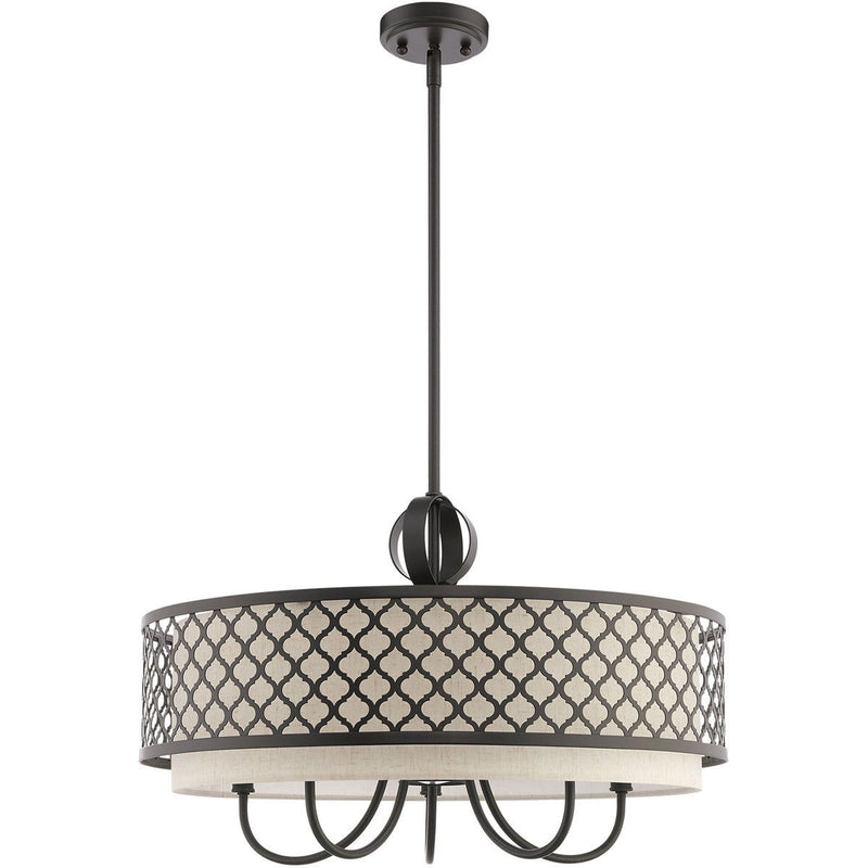 18" Six Light Dimmable Chandelier With Shades - Bronze
