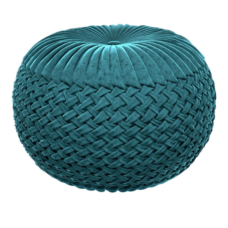 Round Pouf Ottoman Velvet - Blue