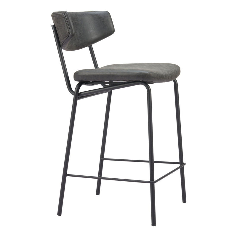 30" Faux Leather And Steel Low Back Height Bar Chairs (Set of 2) - Black