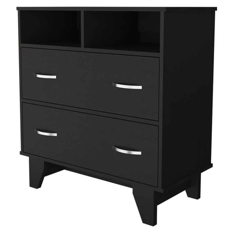Two Drawer Dresser With Open Shelving - Black