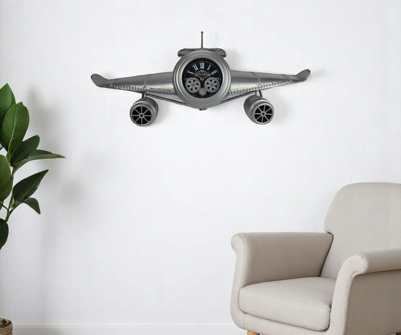 Silent Analog Exposed Gear Novelty Wall Clock - Silver / Silver