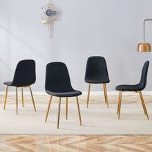 Load image into Gallery viewer, Luxury Simple Chair (Set of 4) Linen Cotton High Resilience Dining Chair With Metal en Legs - Black / Gold
