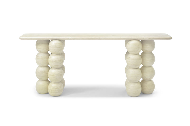 Genuine Marble And Stone Double Pedestal Console Table - Beige / Stone