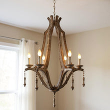 Load image into Gallery viewer, Candle Style Six Light Metal Chandelier - Brown
