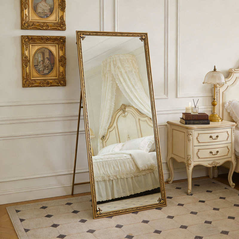 Full Length Mirror With Stand, Floor Standing Dressing - Antique Gold