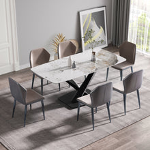 Load image into Gallery viewer, Modern Artificial Stone Pandora White Curved Metal Leg Dining Table, Can Accommodate 6-8 People - Antique White
