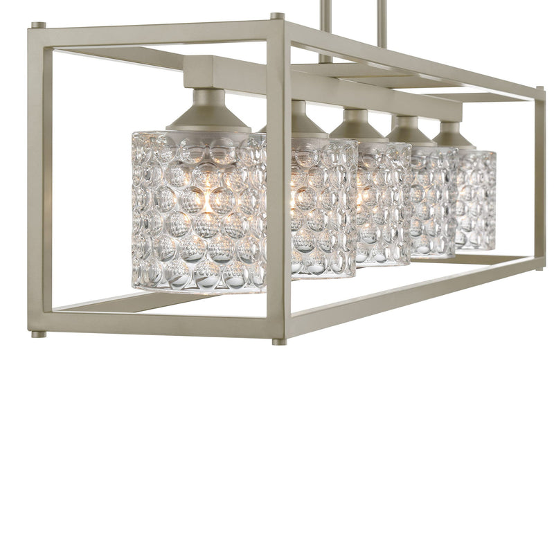 Kitchen Island Five Light Metal Dimmable Chandelier With Shades - Silver