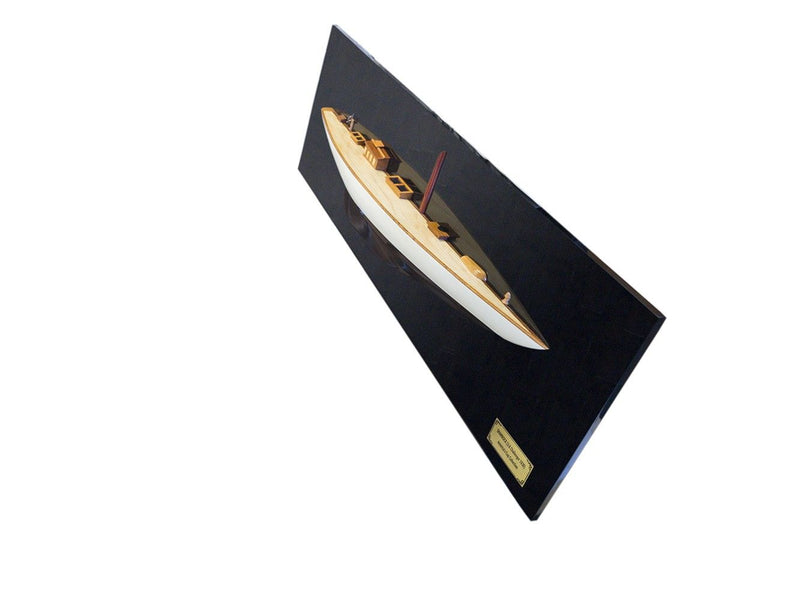 Hand Painted Shamrock V Yacht Half-Hull Model Boat - Black / White