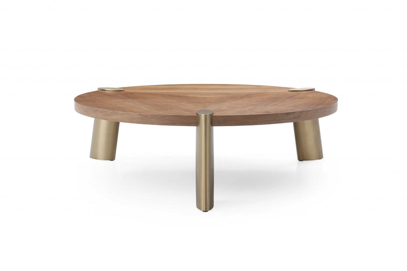 Stainless Steel Round Coffee Table - Brown And Gold