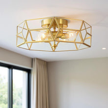 Load image into Gallery viewer, 18'' Unique Statement Four Light Metal Dimmable Flush Chandelier With Shades - Brass
