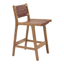 Load image into Gallery viewer, Leather And Solid Wood Low Back Counter Height Bar Chair - Brown
