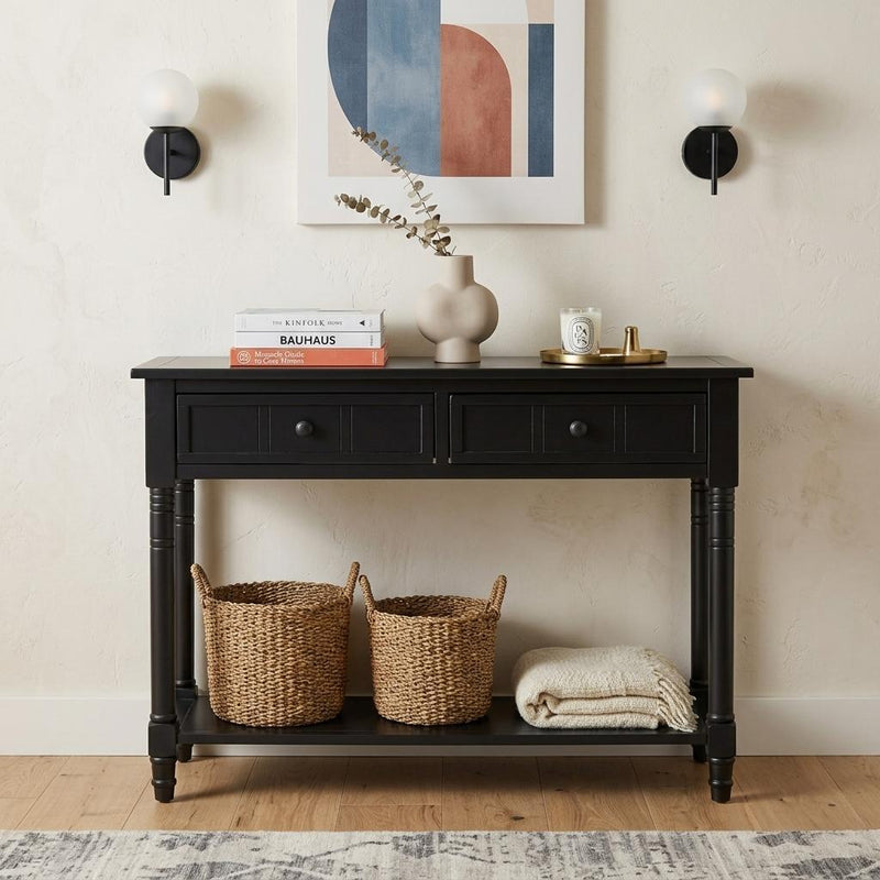 Console Table With Shelf Two Drawers - Black