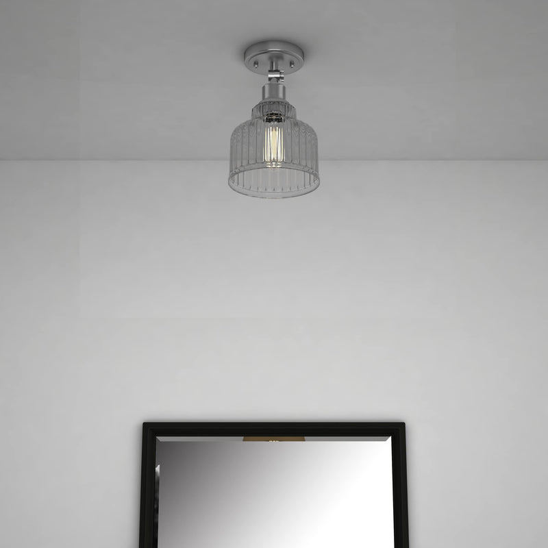 Shaded Dimmable Flush Chandelier With Shades - Nickel