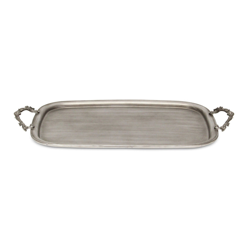 19" Cast Iron Handmade Vanity Tray With Handles - Silver
