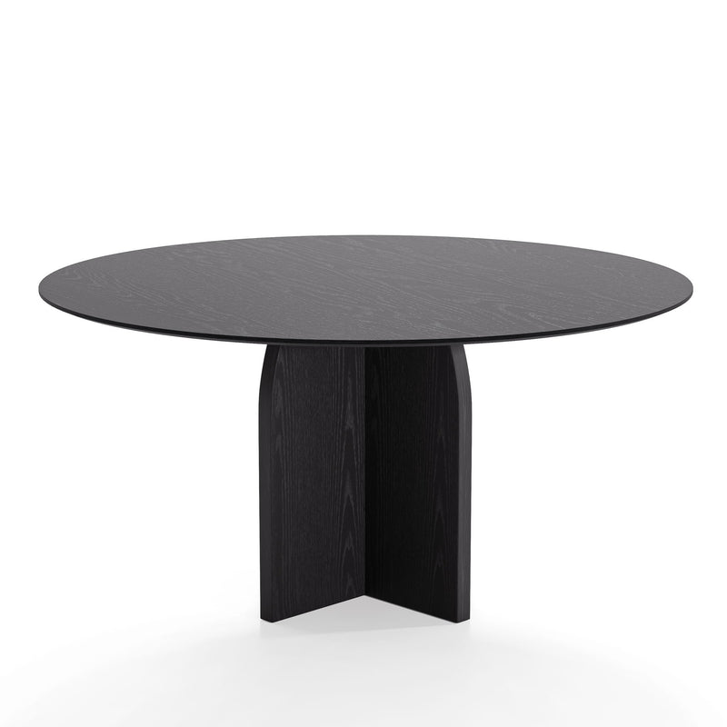 58" Solid Wood Pedestal Base Round Top Dining Table - Black