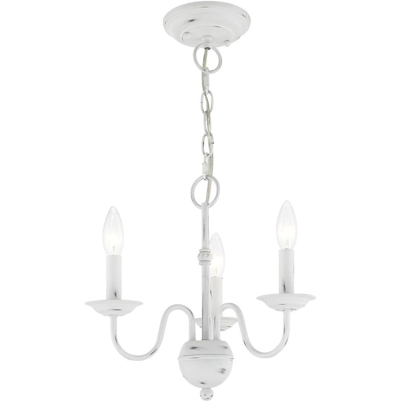 13" Three Light Dimmable Chandelier With Shades - Antiqued White