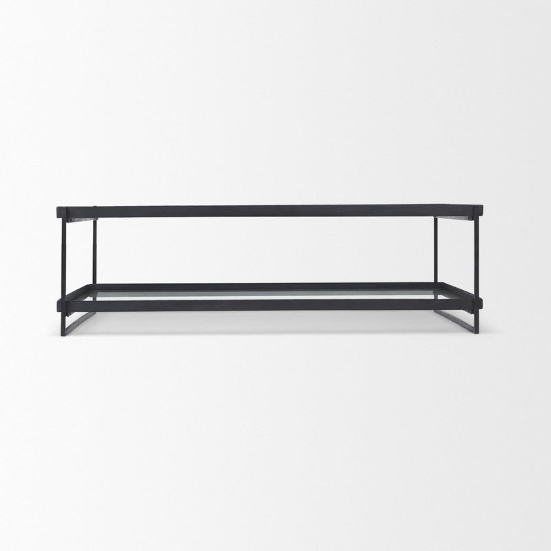 Mirrored Sled Coffee Table With Two Shelves - Clear / Black