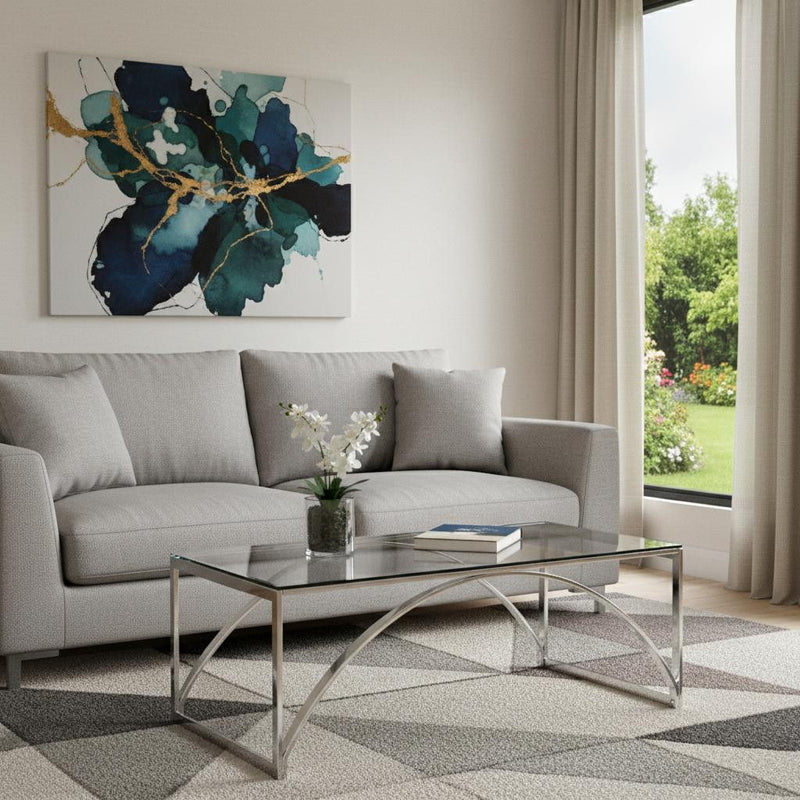 Glass Metal Rectangular Coffee Table - Chrome