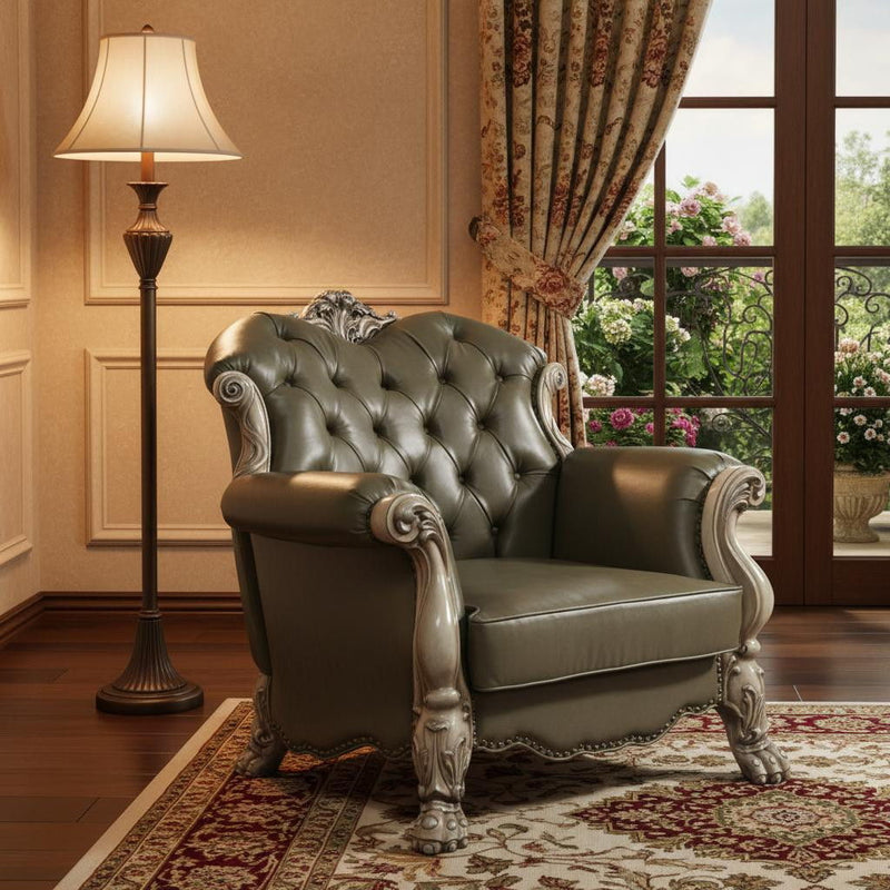 Faux Leather And Vintage Bone White Arm Chair - Bone White
