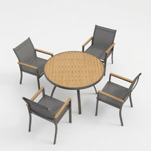 Load image into Gallery viewer, Gray Aluminum Patio Dining Set With Textilene Chairs, 5 Piece All Weather Round Table And 4 Seater For Garden, Deck, Or Porch
