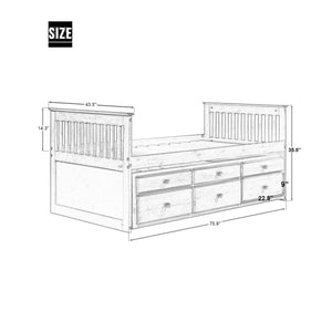 TOPMAX Captain's Bed Twin Daybed with Trundle Bed and Storage Drawers, White