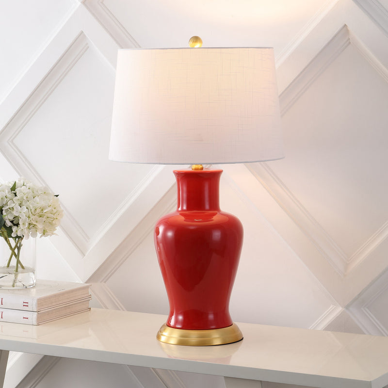 Urn Table Lamp With Drum Shade - Red / Gold