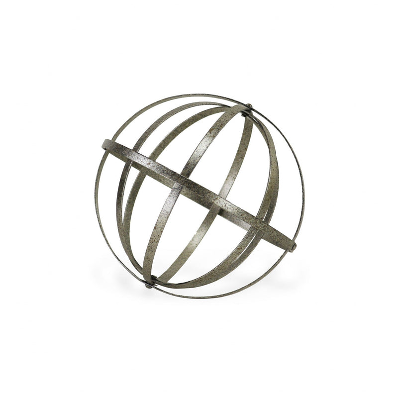 Hand Painted Decorative Orb Tabletop Sculpture - Silver