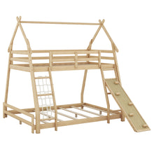 Load image into Gallery viewer, Twin over Queen House Bunk Bed with Climbing Nets and Climbing Ramp, Natural
