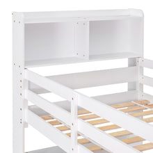 Load image into Gallery viewer, Twin Over Twin Bunk Beds with Bookcase Headboard, Solid Wood Bed Frame with Safety Rail and Ladder, Kids/Teens Bedroom, Guest Room Furniture, Can Be converted into 2 Beds, White
