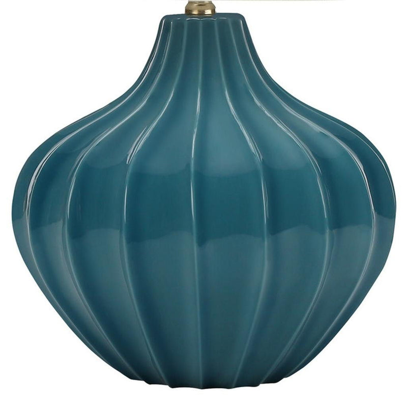 Ceramic Gourd Table Lamp With Cream Empire Shade - Blue