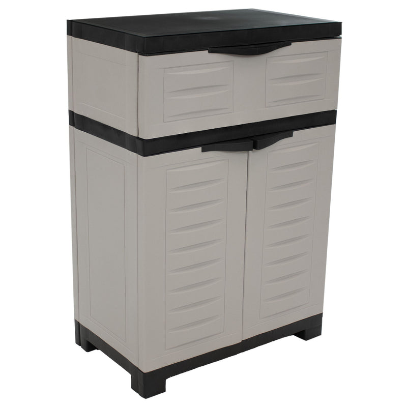 35" Heavy Duty Plastic Two Door One Drawer Utility Cabinet - Gray