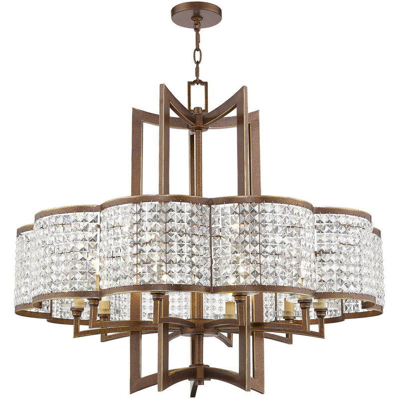 30" Ten Light Dimmable Chandelier With Shades - Bronze