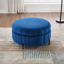 Load image into Gallery viewer, Upholstered Round Ottoman With Reversible Lid, Channel Tufted Pumpkin Shape
