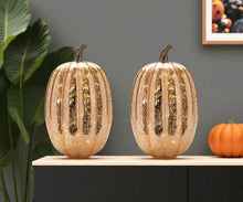 Load image into Gallery viewer, Pumpkin Thanksgiving Pumpkin Tabletop Sculpture With LED (Set of 2) - Orange
