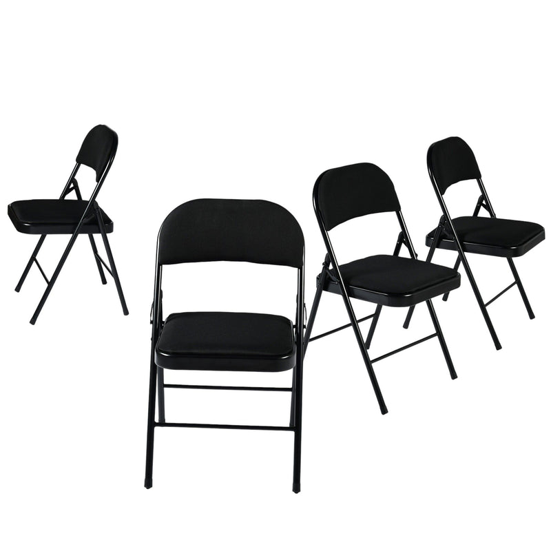 Faux Leather Steel Folding Chairs (Set of 4) - Black